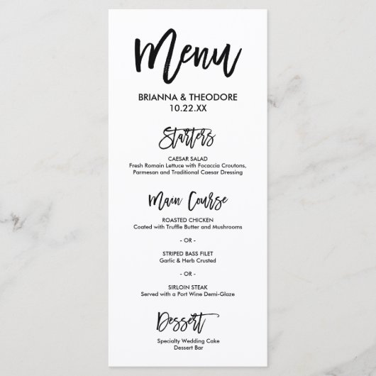 Chic Hand Letted Wedding Menu Menükarte (Vorderseite)