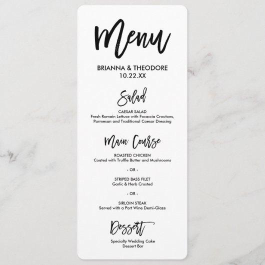 Chic Hand Letted Wedding Menu Menükarte (Vorderseite)