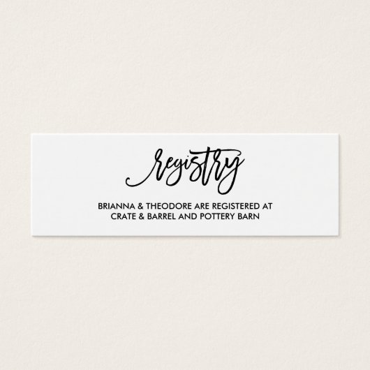 Chic Hand Letted Wedding Registry Card (Vorderseite)