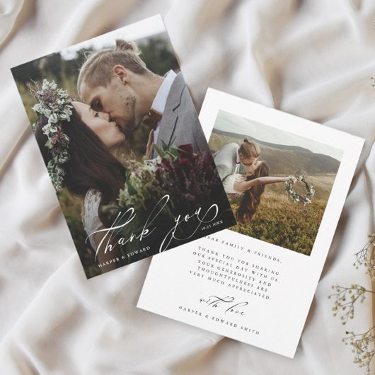 Chic Hand Letter 2 Foto Hochzeit Dankeskarte