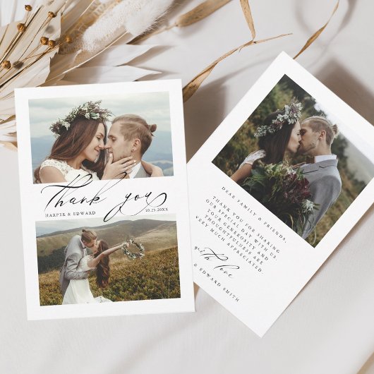 Chic Hand Letter 3 Foto Wedding Dankeskarte