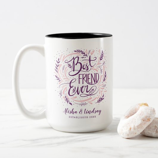 Chic Hand Letter Bester Freund je Personalisiert Zweifarbige Tasse (Mit Donut)
