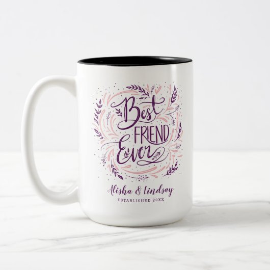 Chic Hand Letter Bester Freund je Personalisiert Zweifarbige Tasse (Links)