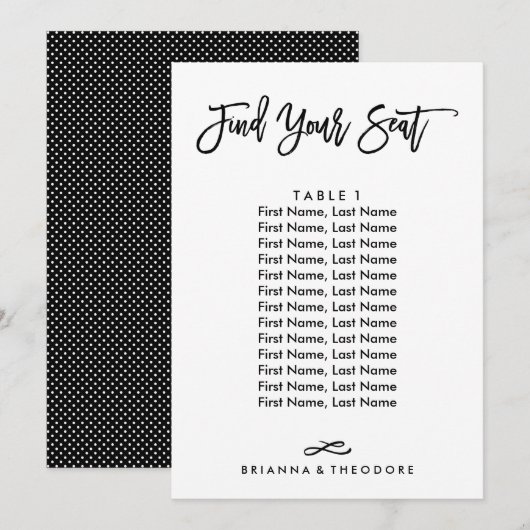 Chic Hand Letter individueller Sitzplan Einladung (Vorne/Hinten)