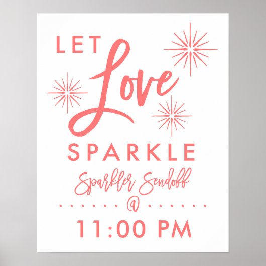 Chic Hand Letter Sparkler Sendoff-Zeichen | Korall Poster (Vorne)