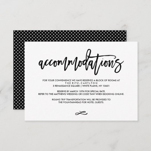Chic Hand Letter Wedding Accomodation Card Begleitkarte (Vorne/Hinten)
