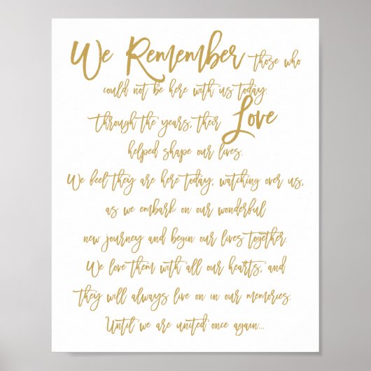 Chic Hand Letter Wedding Memorial Sign Gold Poster (Vorne)