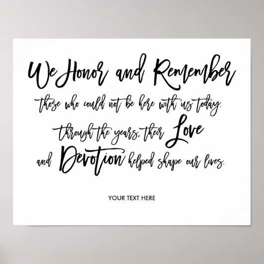 Chic Hand Letter Wedding Memorial Sign Poster (Vorne)