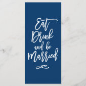 Chic Hand Letter Wedding Menu Navy Blue Menükarte (Rückseite)