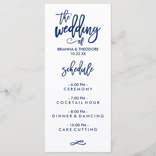 Chic Hand Letter Wedding Menu Navy Blue Menükarte (Vorderseite)