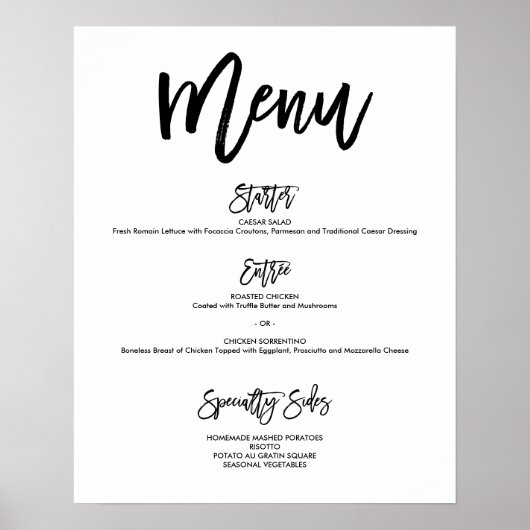 Chic Hand Letter Wedding Menu Poster (Vorne)