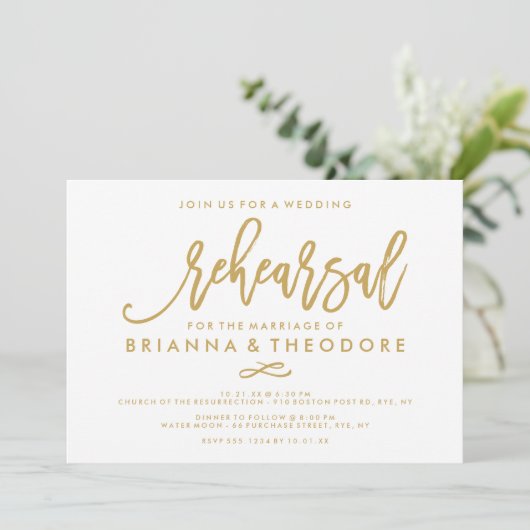 Chic Hand Letter Wedding Probe Gold Einladung (Stehend Vorderseite)