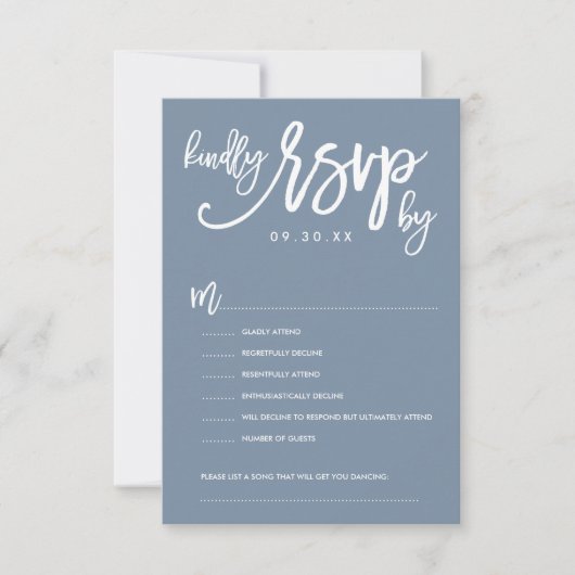 Chic Hand Letter Wedding RSVP Dusty Blue (Vorderseite)