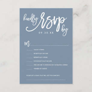 Chic Hand Letter Wedding RSVP Dusty Blue Karte