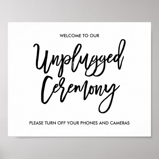 Chic Hand Letter Wedding Unplugged Zeremony Sign Poster (Vorne)