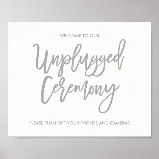 Chic Hand Letter Wedding Unplugged Zeremony Sign Poster (Vorne)