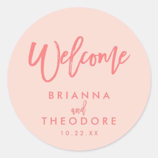Chic Hand Letter Wedding Welcome Sticker | Koralle (Vorderseite)