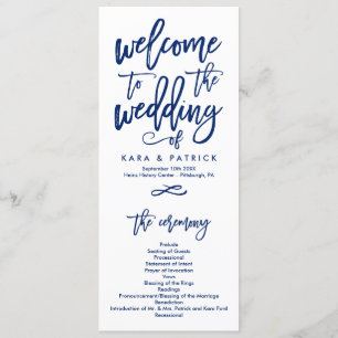 Chic Hand Letter Wedding Zeremony Program Navy Programm