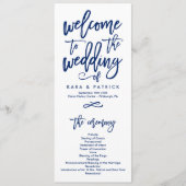 Chic Hand Letter Wedding Zeremony Program Navy Programm (Vorderseite)