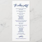 Chic Hand Letter Wedding Zeremony Program Navy Programm (Rückseite)