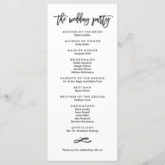 Chic Hand Letter Wedding Zeremony Program Programm (Rückseite)