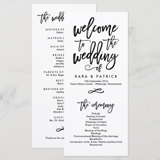Chic Hand Letter Wedding Zeremony Program Programm (Vorne/Hinten)