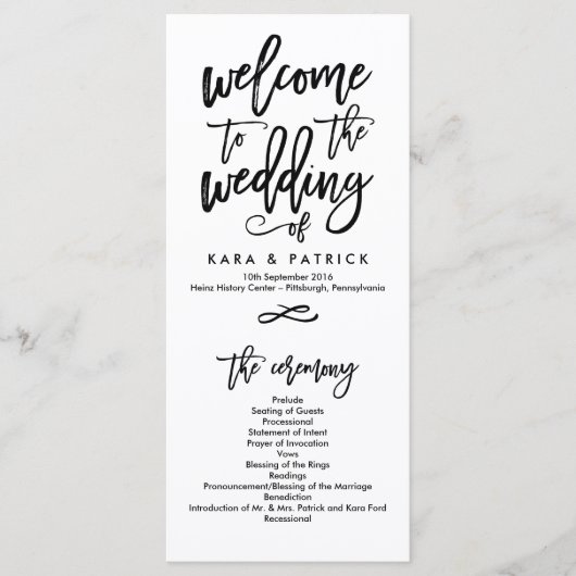 Chic Hand Letter Wedding Zeremony Program Programm (Vorderseite)