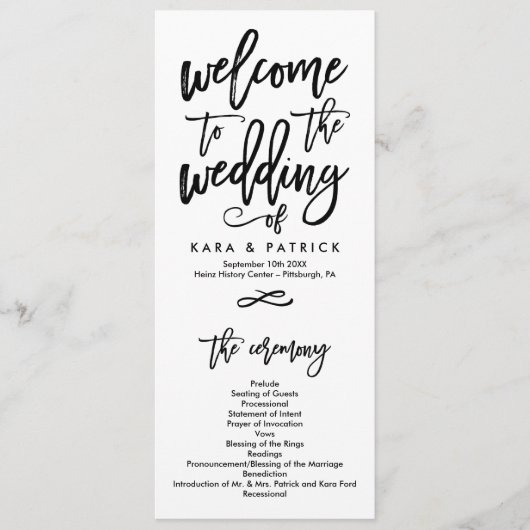 Chic Hand Letter Wedding Zeremony Program Programm (Vorderseite)