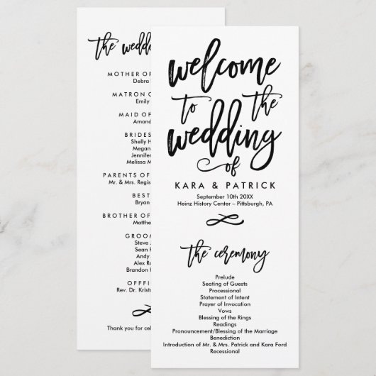 Chic Hand Letter Wedding Zeremony Program Programm (Vorne/Hinten)