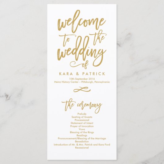 Chic Hand Letter Wedding Zeremony Program Programm (Vorderseite)