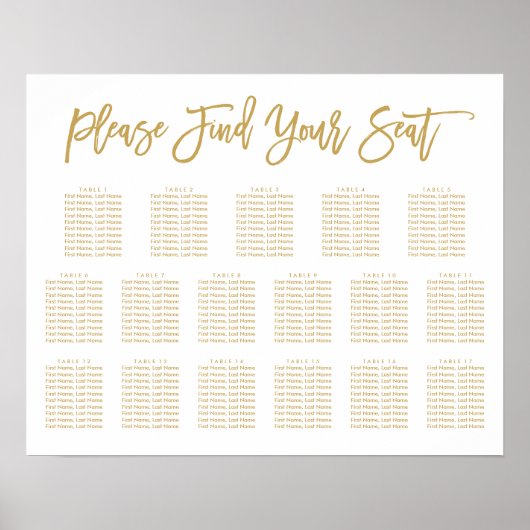 Chic Hand Lettered Chart Gold 17 Tische Poster (Vorne)