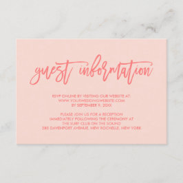 Chic Hand Lettered Coral Wedding Guest Information Begleitkarte