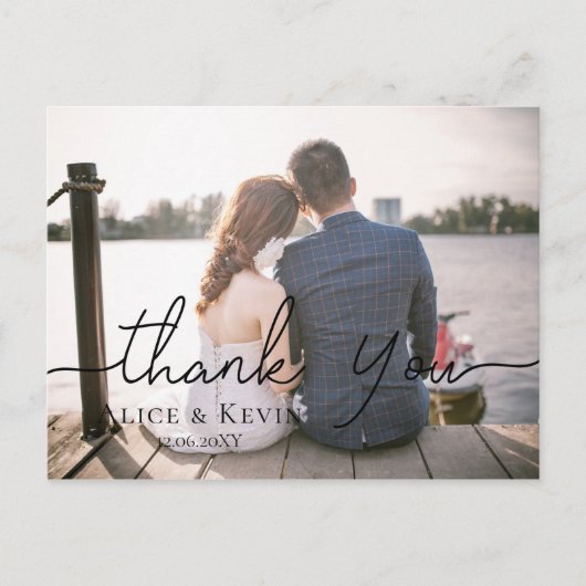 Chic Hand Lettered Foto Wedding Dankeschön Card Postkarte (Vorderseite)