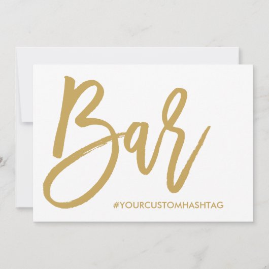 Chic Hand Lettered Gold Wedding Bar Hashtag Sign (Vorderseite)