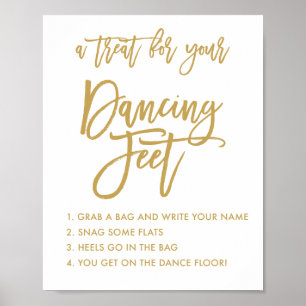 Chic Hand Lettered Gold Wedding Dancing Feet Sign Poster