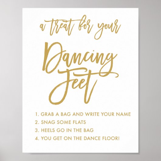 Chic Hand Lettered Gold Wedding Dancing Feet Sign Poster (Vorne)