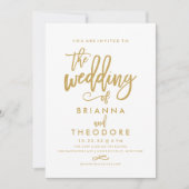 Chic Hand Lettered Gold Wedding Einladung (Vorderseite)