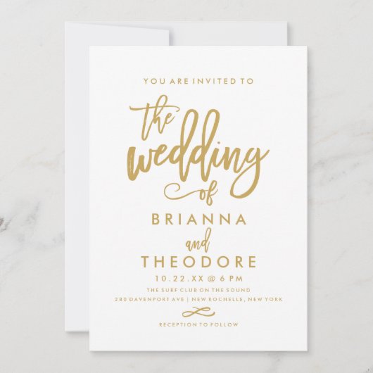 Chic Hand Lettered Gold Wedding Einladung (Vorderseite)