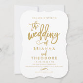 Chic Hand Lettered Gold Wedding Einladung (Vorderseite)