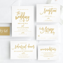 Chic Hand Lettered Gold Wedding Einladung
