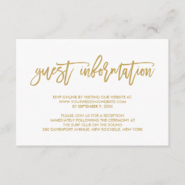 Chic Hand Lettered Gold Wedding Guest Information Begleitkarte