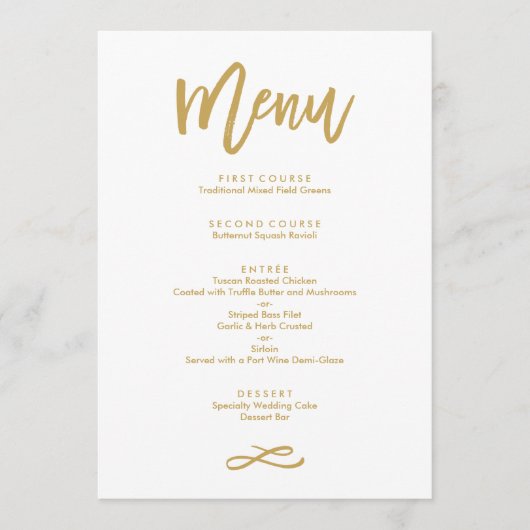 Chic Hand Lettered Gold Wedding Menu Menükarte (Vorderseite)