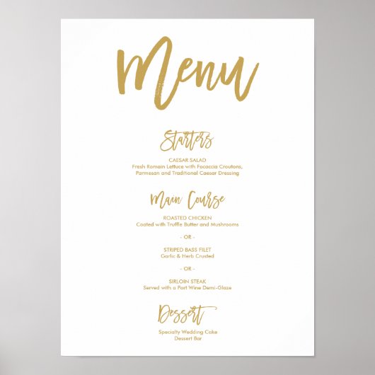 Chic Hand Lettered Gold Wedding Menu Poster (Vorne)