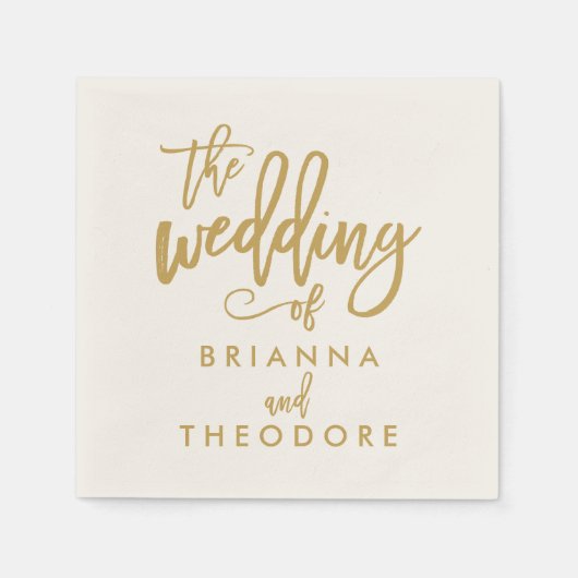 Chic Hand Lettered Gold Wedding Napkins Serviette (Vorderseite)