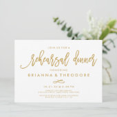 Chic Hand Lettered Gold Wedding Probe Dinner Einladung (Stehend Vorderseite)