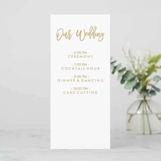 Chic Hand Lettered Gold Wedding Programm (Stehend Vorderseite)