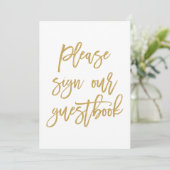 Chic Hand Lettered Gold Wedding Sign Gästebuch (Stehend Vorderseite)