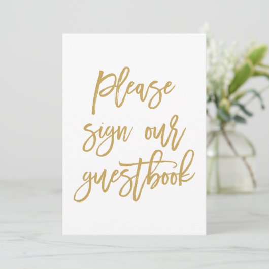 Chic Hand Lettered Gold Wedding Sign Gästebuch (Stehend Vorderseite)