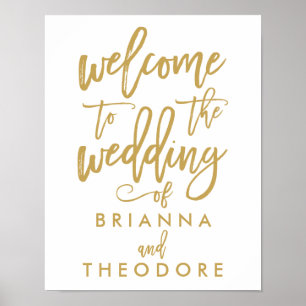 Chic Hand Lettered Gold Wedding Willkommenszeichen Poster