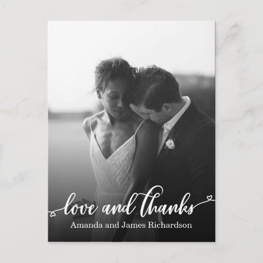 Chic Hand Lettered HEARTS Wedding DANKE Postkarte (Vorderseite)